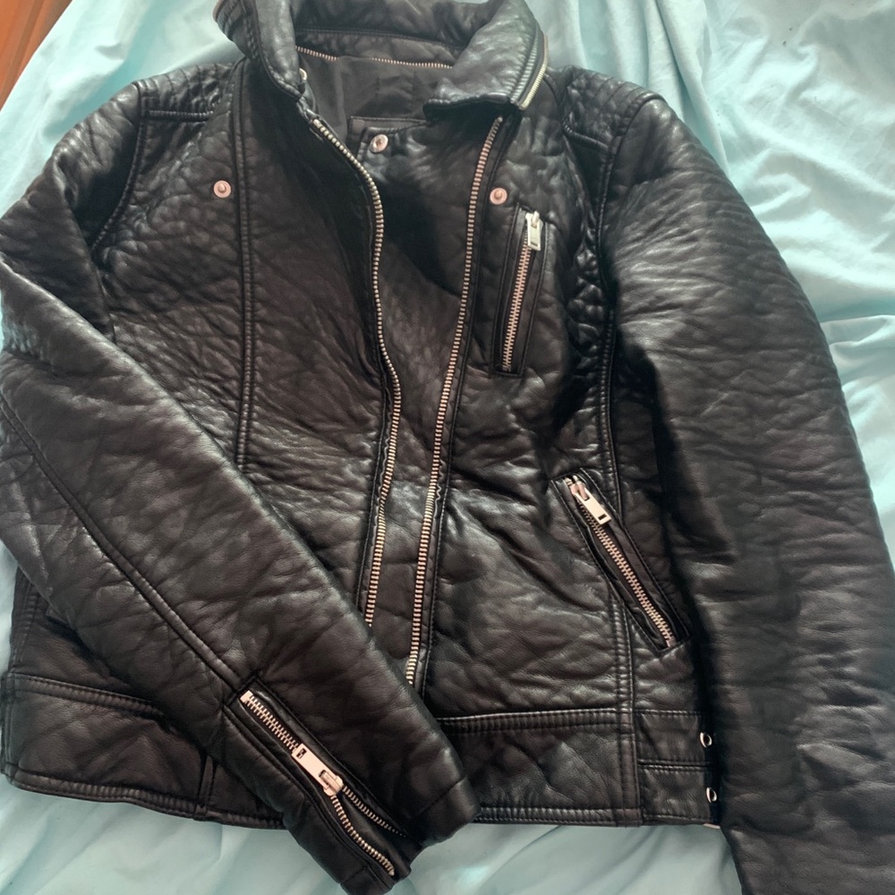 ZARA BASIC black zip up “leather” jacket